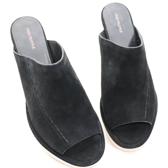 Free People Collection Leather/ Suede Running in Wedges Black Women's Size 10 - Picture 5 of 16